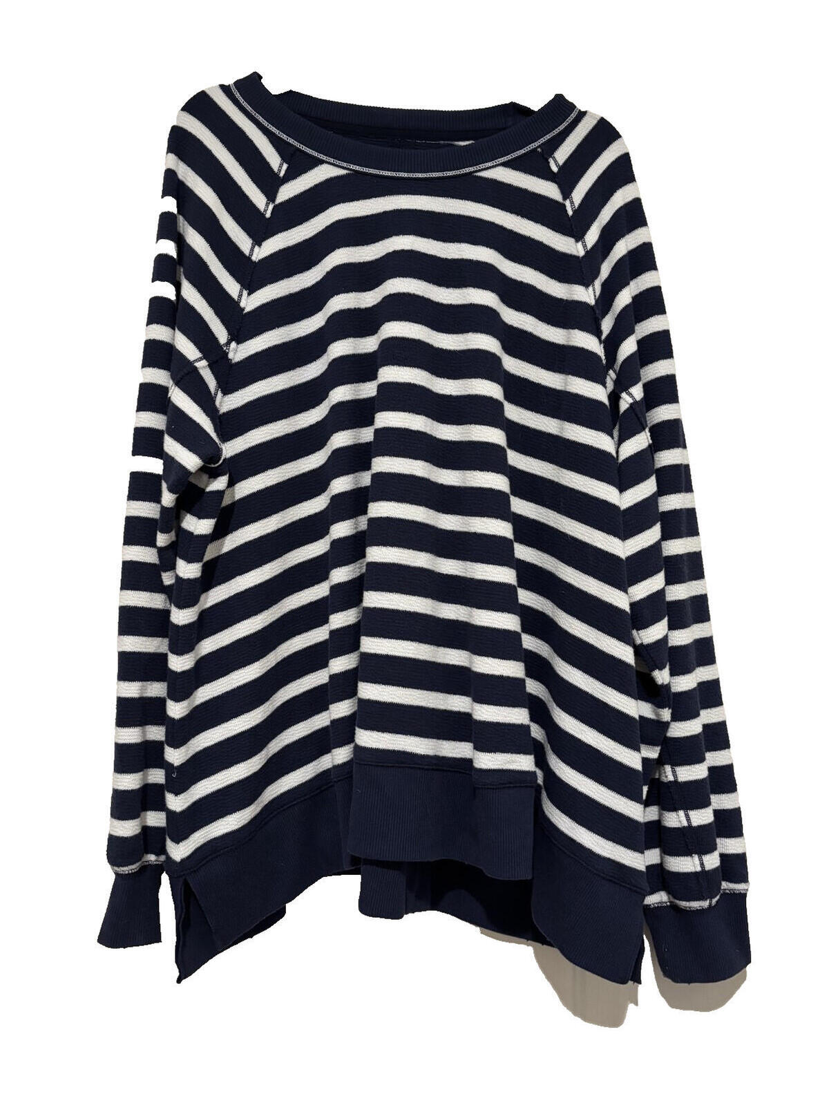 Aerie Sz Xl Cotton Blend Blue/White Stripe Coastal Nautical Slouchy Sweatshirt G